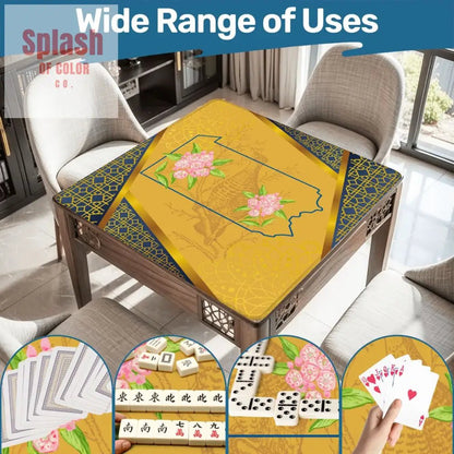 State Of Pennsylvania Elegant Blue, Gold, Mountain Laurel, Ruffed Grouse Bird Mahj Game Mat - Splash of Color co.