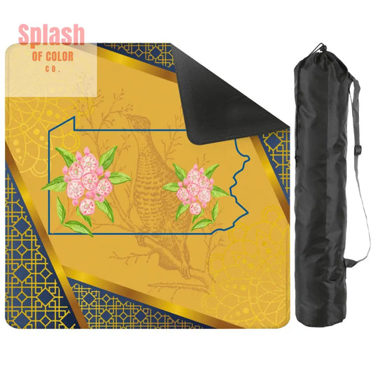 State Of Pennsylvania Elegant Blue Gold Mountain Laurel Ruffed Grouse Bird Mahj Game Mat - 2mm (Black Bag) - Daily