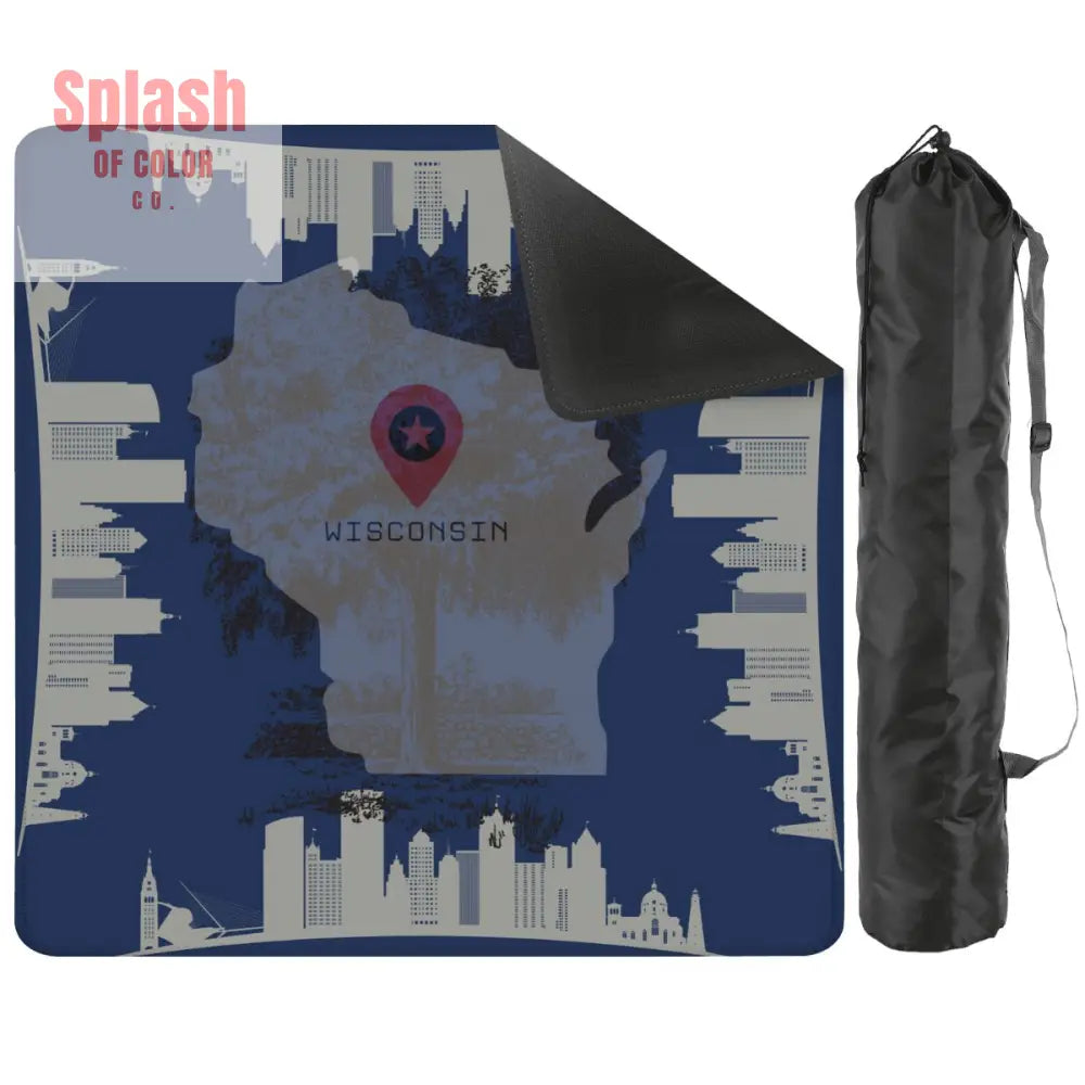 State Of Wisconsin Mahjong Game Mat Blue Cityscape Wisconsin Pride - 2mm (Black Bag) - Daily Accessories