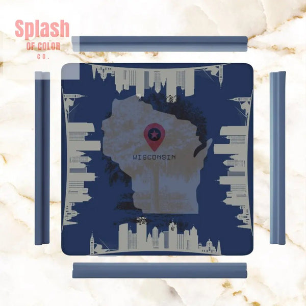 State Of Wisconsin Mahjong Game Mat, Blue, Cityscape Wisconsin Pride - Splash of Color co.