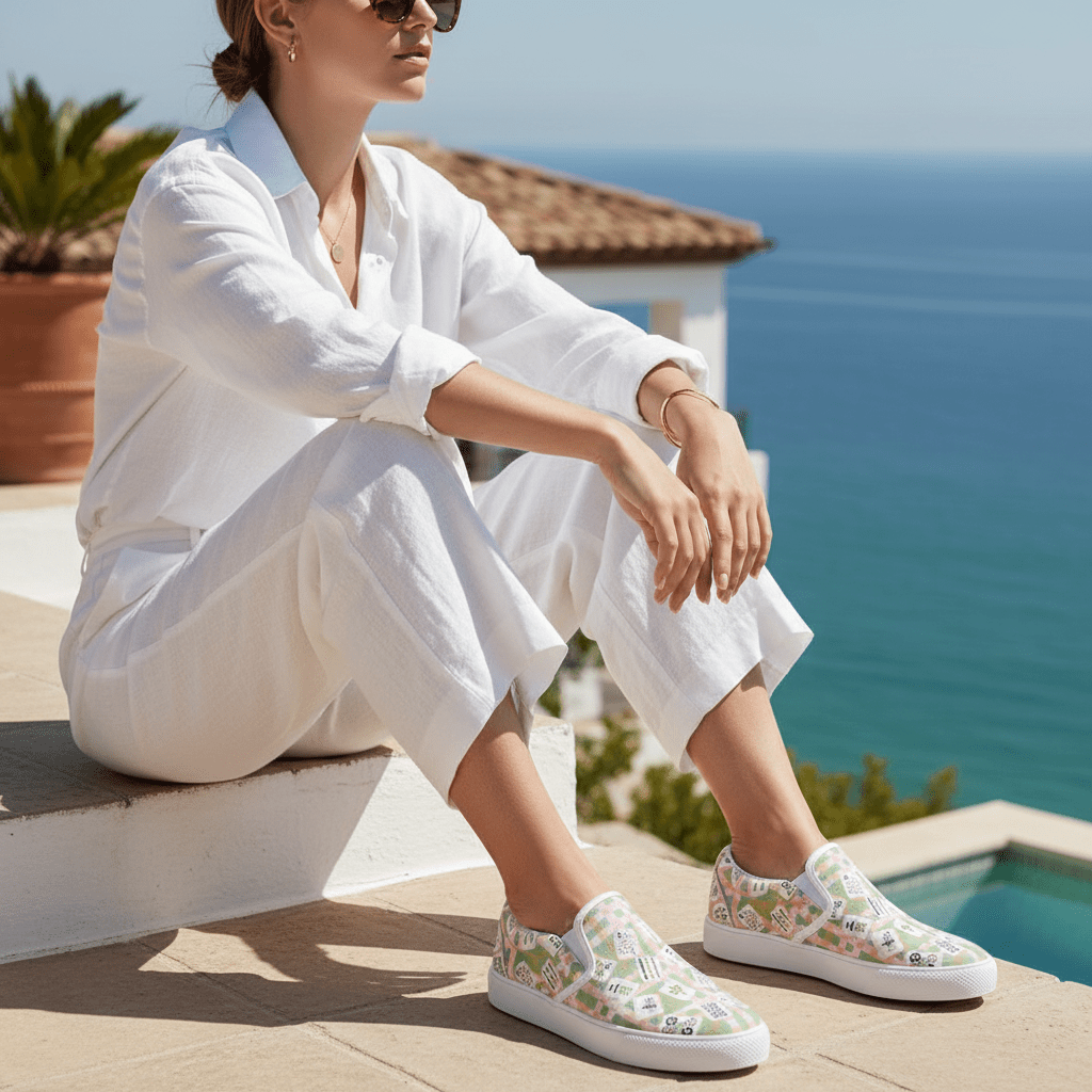 Preppy Mahjong Slip On Loafers, Pink And Green Pastel - Splash of Color Co.