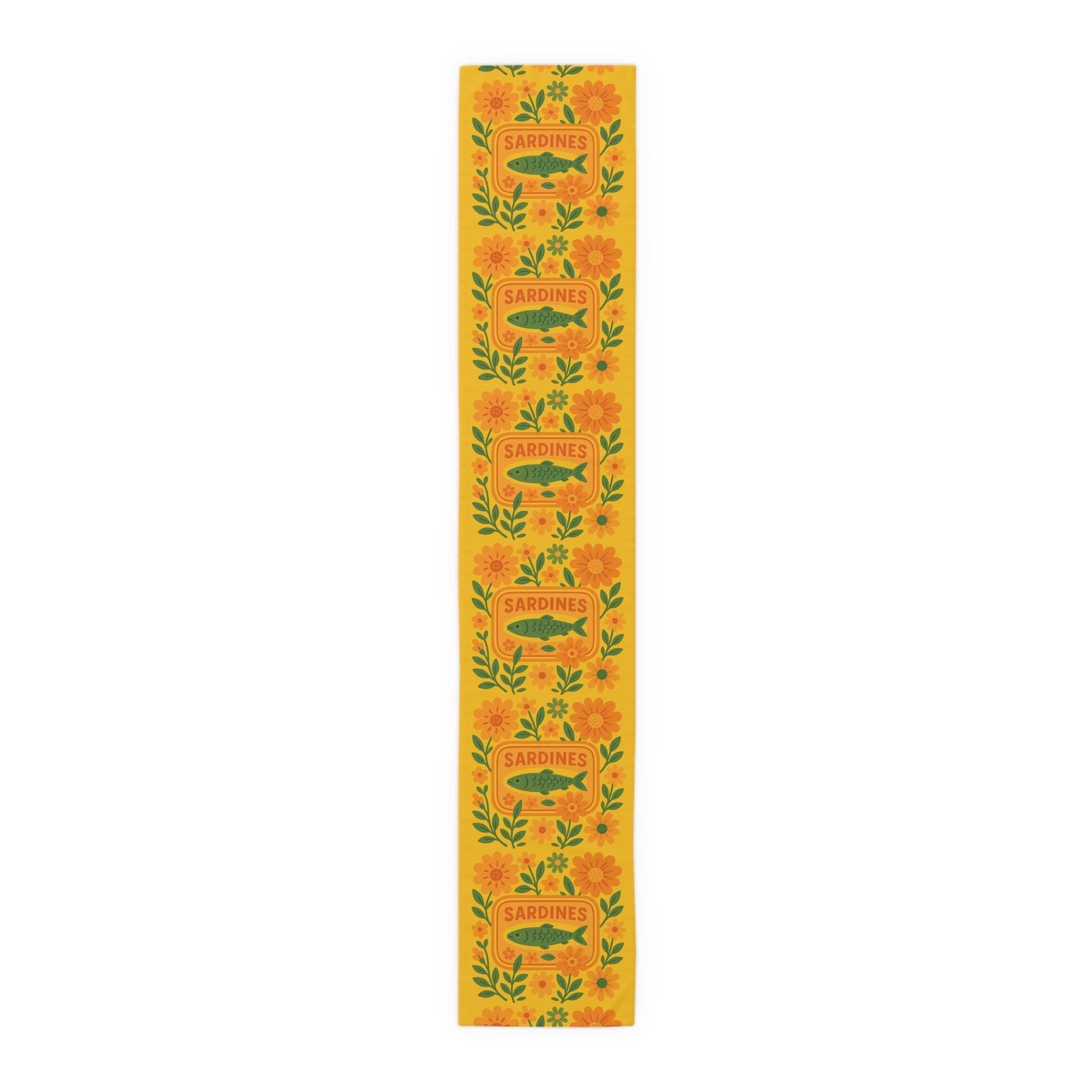 Summer Sardine Table Runner Cheerful Tinned Fish Floral Table Runner | Nautical Bright Summer Decor