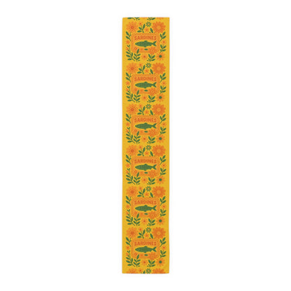 Summer Sardine Table Runner Cheerful Tinned Fish Floral Table Runner | Nautical Bright Summer Decor