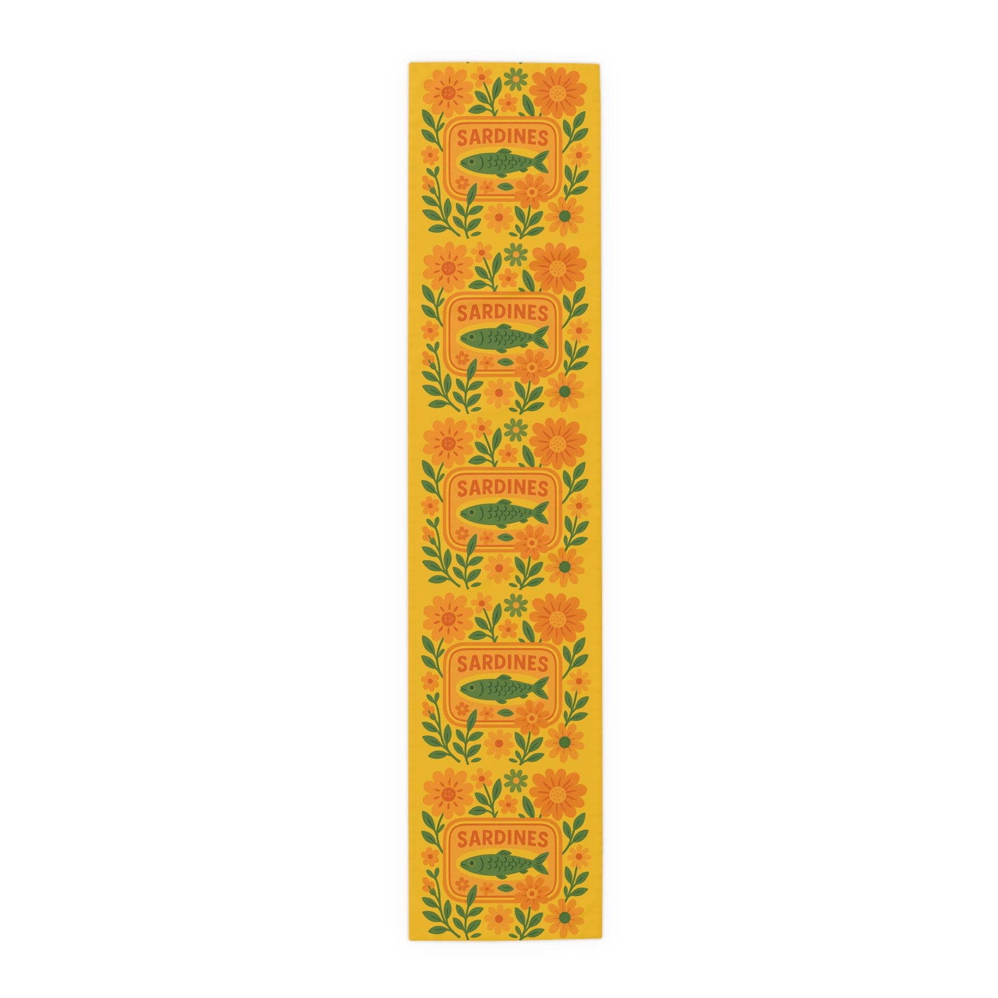Summer Sardine Table Runner Cheerful Tinned Fish Floral Table Runner | Nautical Bright Summer Decor