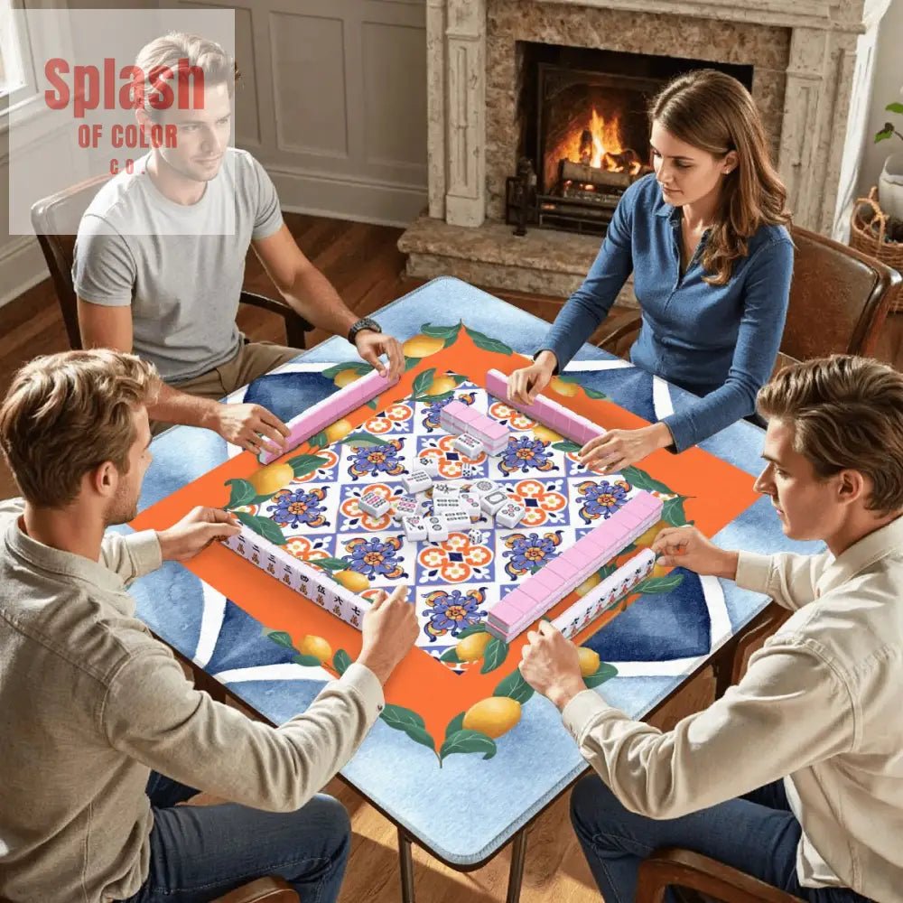 Taste Of Tuscany Citrus Lemon Orange Blue Watercolor Mahjong Mat - Splash of Color co.