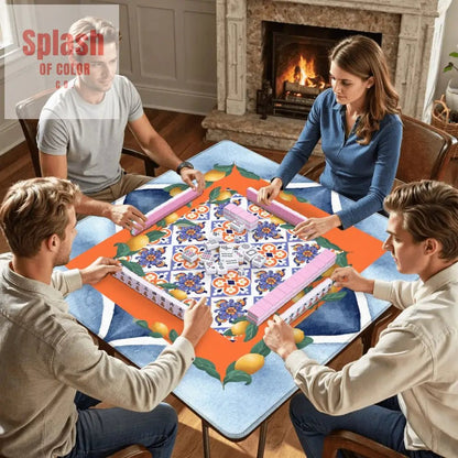 Taste Of Tuscany Citrus Lemon Orange Blue Watercolor Mahjong Mat - Splash of Color co.