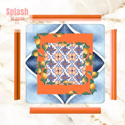Taste Of Tuscany Citrus Lemon Orange Blue Watercolor Mahjong Mat - Splash of Color co.