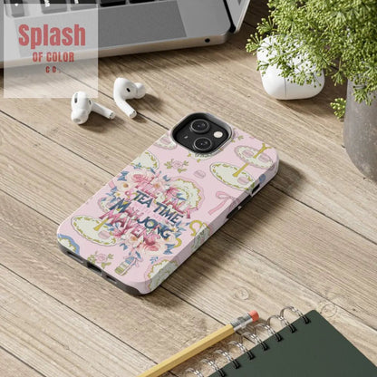 Tea Time Mahjong Phone Case Stylish Tough Phone Case for Gamers Tea Lovers Unique Gift Protection Fun Design Phone Case