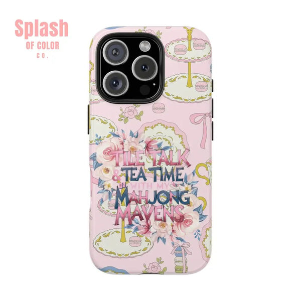 Tea Time Mahjong Phone Case Stylish Tough Phone Case for Gamers Tea Lovers Unique Gift Protection Fun Design iPhone 16