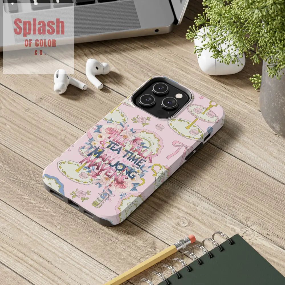 Tea Time Mahjong Phone Case Stylish Tough Phone Case for Gamers Tea Lovers Unique Gift Protection Fun Design Phone Case