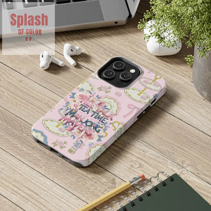 Tea Time Mahjong Phone Case Stylish Tough Phone Case for Gamers Tea Lovers Unique Gift Protection Fun Design Phone Case