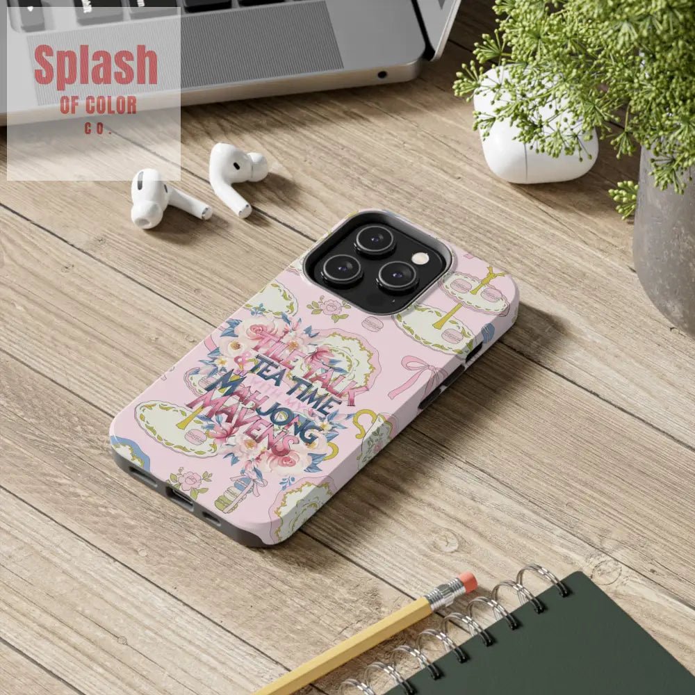 Tea Time Mahjong Phone Case Stylish Tough Phone Case for Gamers Tea Lovers Unique Gift Protection Fun Design Phone Case