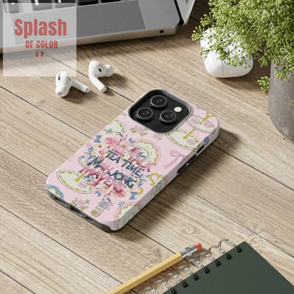 Tea Time Mahjong Phone Case Stylish Tough Phone Case for Gamers Tea Lovers Unique Gift Protection Fun Design Phone Case