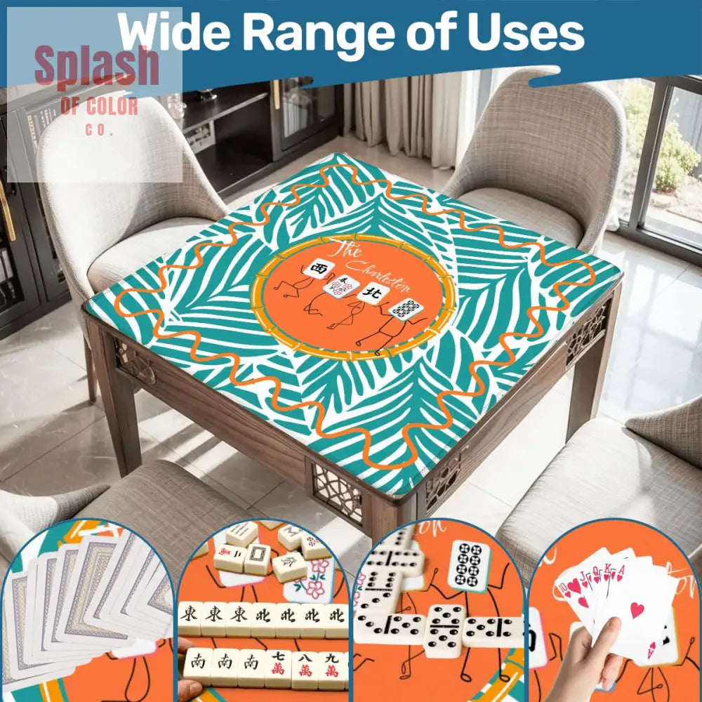 The Charleston Mahjong Mat Tropical Teal Orange Preppy Fun Mahj Lover Mat 31.5’’x31.5’’ Daily Accessories