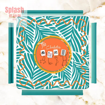 The Charleston Mahjong Mat Tropical Teal Orange Preppy Fun Mahj Lover Mat 31.5’’x31.5’’ Daily Accessories