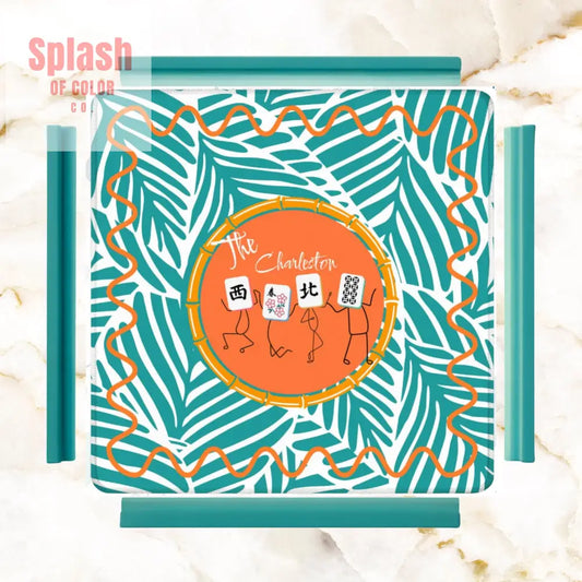 The Charleston Mahjong Mat Tropical Teal Orange Preppy Fun Mahj Lover Mat 31.5’’x31.5’’ Daily Accessories