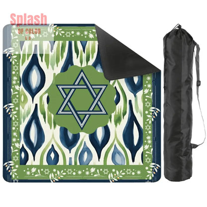 The Star Of David Jewish Watercolor Ikat Green Blue Mahjong Mat 2mm (Black Bag) Daily Accessories
