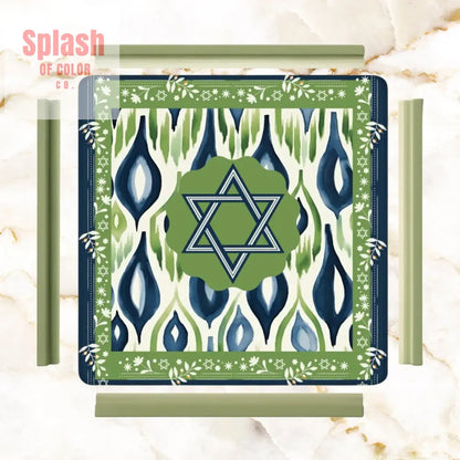 The Star Of David Jewish Watercolor Ikat Green Blue Mahjong Mat Daily Accessories