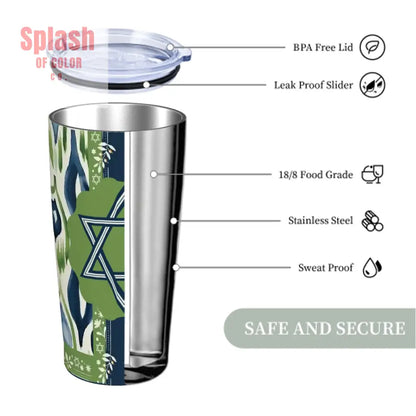 The Star Of David Watercolor Ikat Blue Green Modern Stainless Steel Insulated Tumbler One Size Drinkware