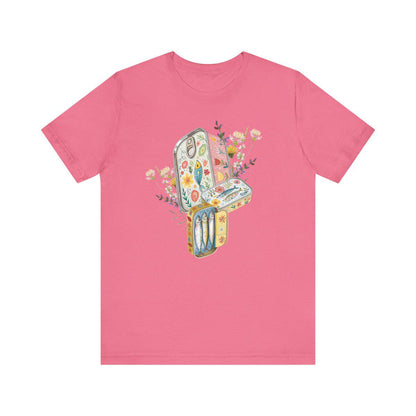Tinned Fish Sardine Floral T-Shirt Bohemian Style Tee Casual Summer Shirt Gift for Nature Lovers Trendy Graphic Top