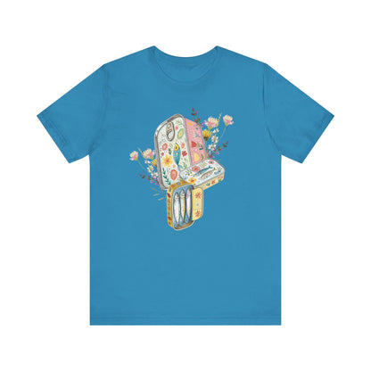 Tinned Fish Sardine Floral T-Shirt Bohemian Style Tee Casual Summer Shirt Gift for Nature Lovers Trendy Graphic Top