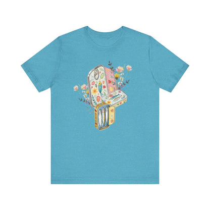 Tinned Fish Sardine Floral T-Shirt Bohemian Style Tee Casual Summer Shirt Gift for Nature Lovers Trendy Graphic Top