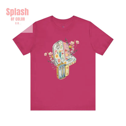 Tinned Fish Sardine Floral T-Shirt Bohemian Style Tee Casual Summer Shirt Gift for Nature Lovers Trendy Graphic Top