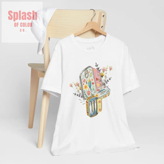 Tinned Fish Sardine Floral T-Shirt Bohemian Style Tee Casual Summer Shirt Gift for Nature Lovers Trendy Graphic Top