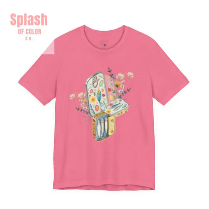 Tinned Fish Sardine Floral T-Shirt Bohemian Style Tee Casual Summer Shirt Gift for Nature Lovers Trendy Graphic Top