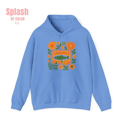 Tinned Fish Sardine Hoodie Colorful Sardines Floral Hoodie Unisex Nautical Sweatshirt for Fish Lovers