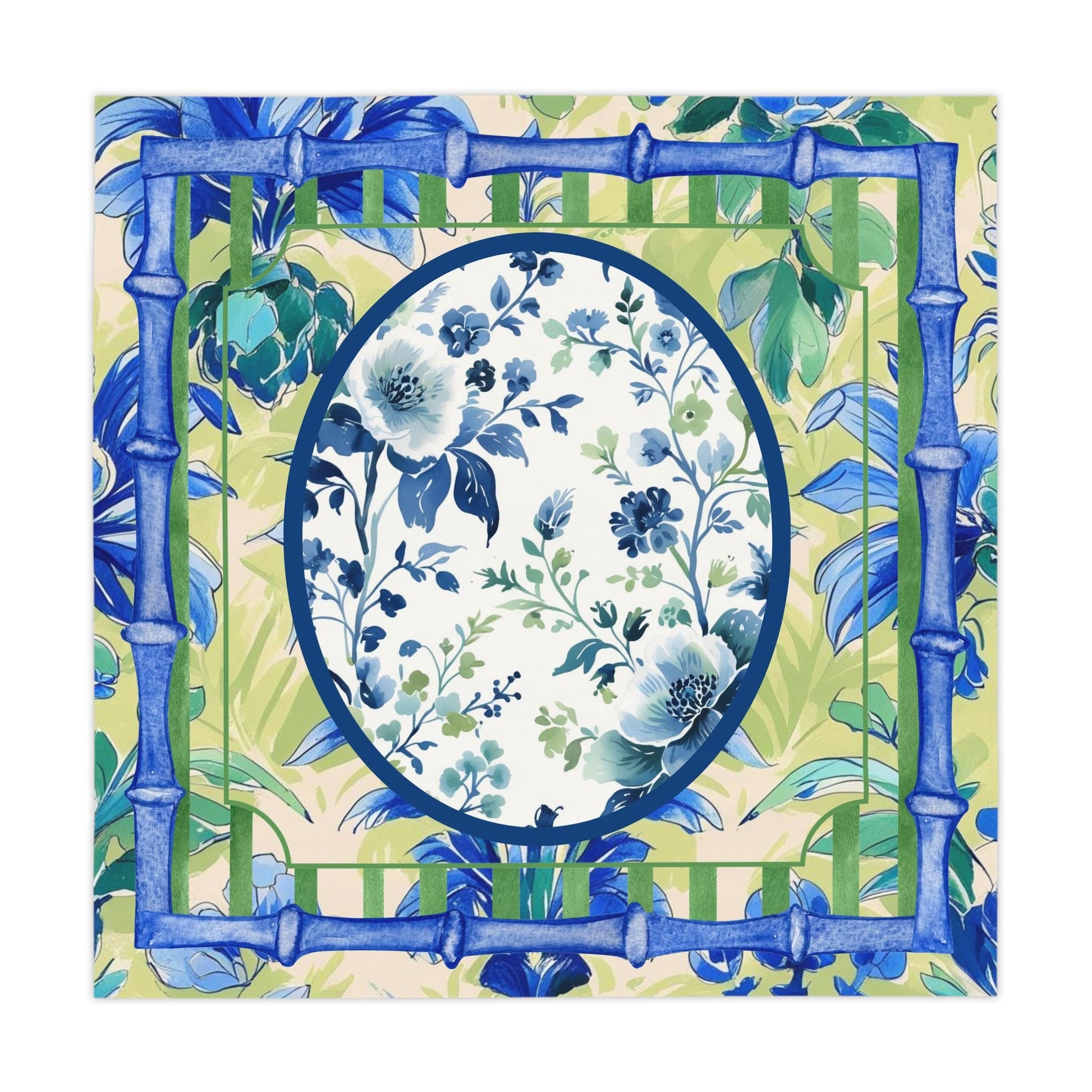 Toile de Jouy Tablecloth Elegant Floral Mahjong Dining Preppy Green Blue Bamboo Border Linens Home Decor Kitchen