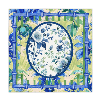 Toile de Jouy Tablecloth Elegant Floral Mahjong Dining Preppy Green Blue Bamboo Border Linens Home Decor Kitchen