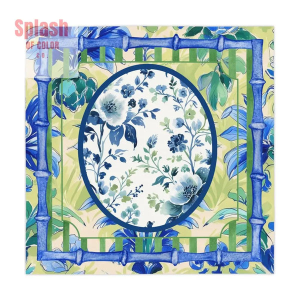 Toile de Jouy Tablecloth Elegant Floral Mahjong Dining Preppy Green Blue Bamboo Border Linens Home Decor Kitchen