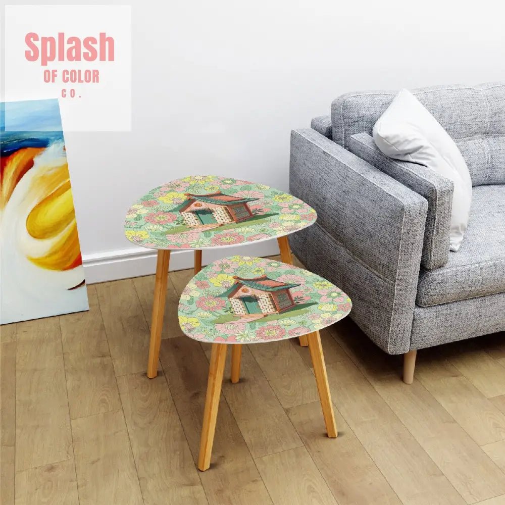 Mahjong Nesting Tables, Preppy Pastels Cottage Style Mahj Tile House - Splash of Color co.