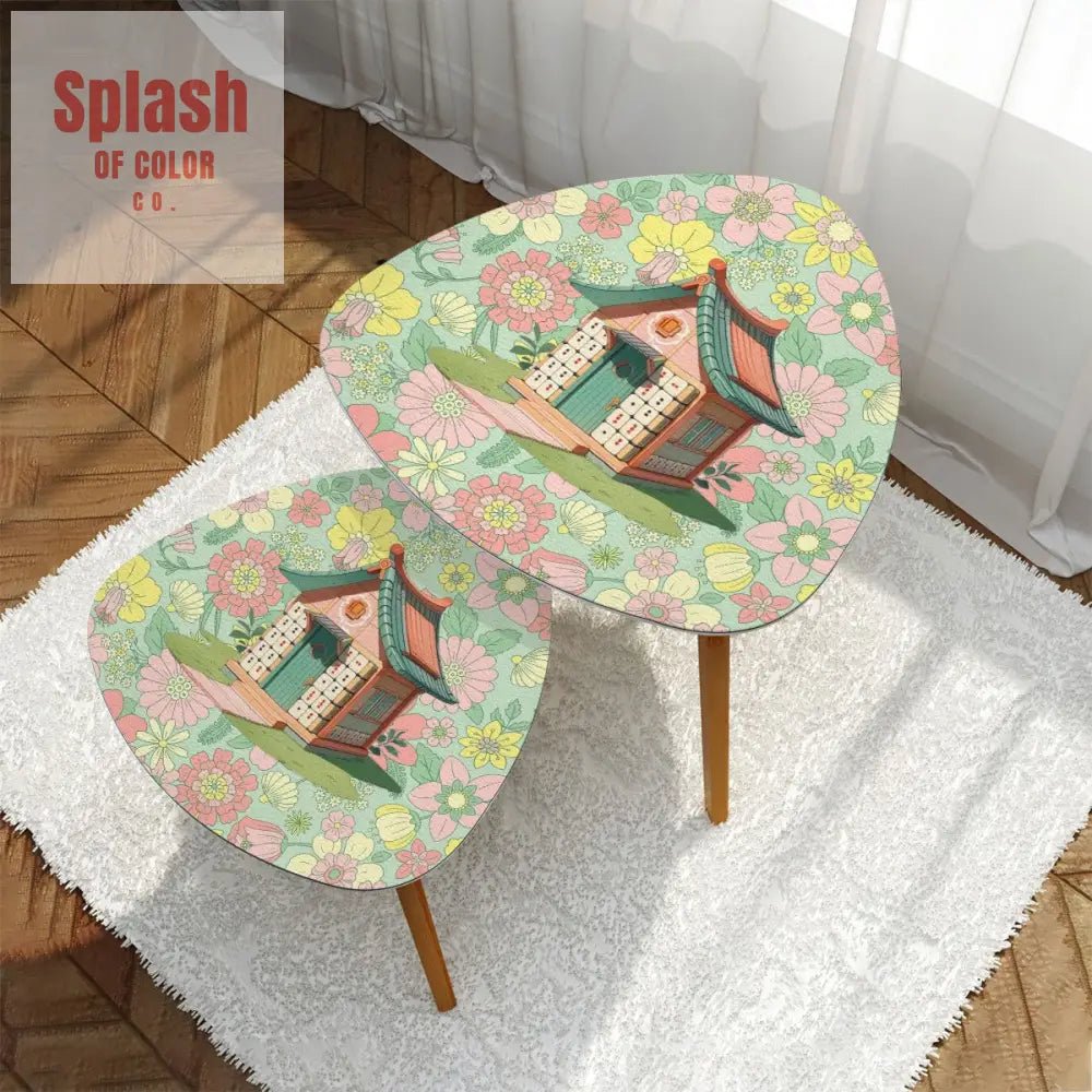 Mahjong Nesting Tables, Preppy Pastels Cottage Style Mahj Tile House - Splash of Color co.