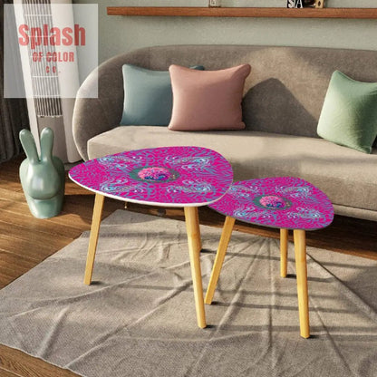 Whimsical Floral Peacock, Tortoise Pink Blue Magical Modern Nesting Tables - Splash of Color co.
