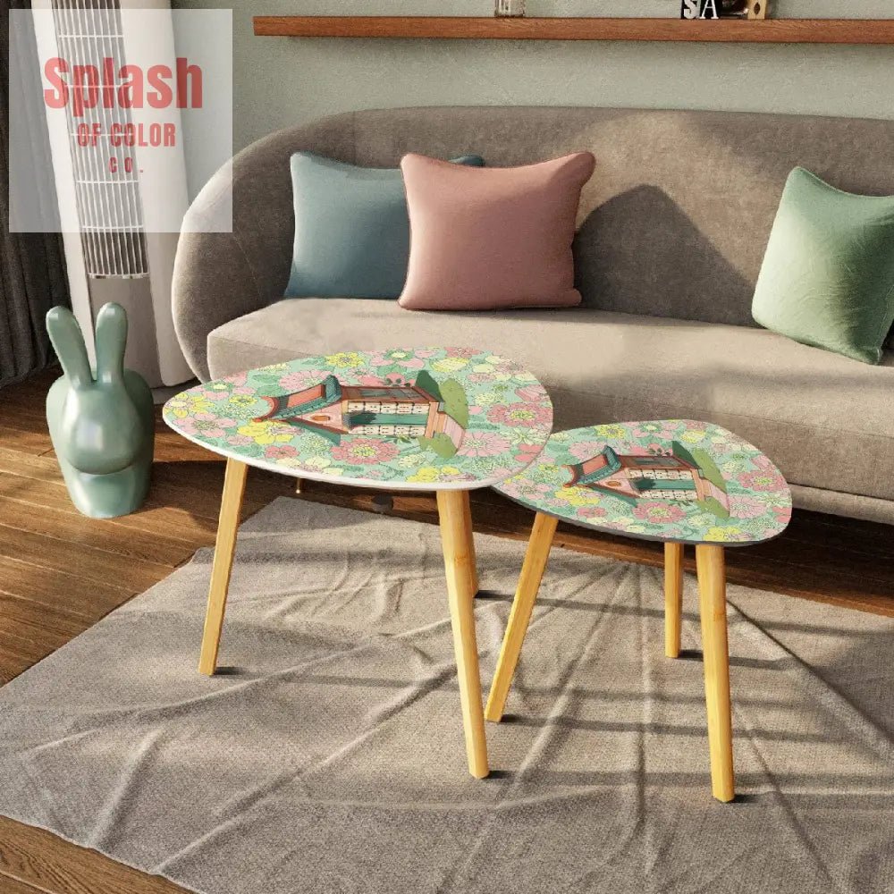 Mahjong Nesting Tables, Preppy Pastels Cottage Style Mahj Tile House - Splash of Color co.