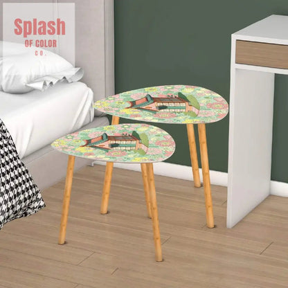 Mahjong Nesting Tables, Preppy Pastels Cottage Style Mahj Tile House - Splash of Color co.