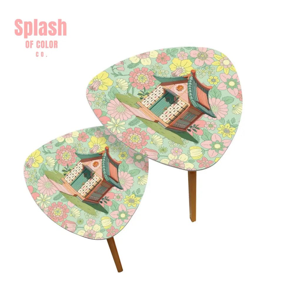 Mahjong Nesting Tables, Preppy Pastels Cottage Style Mahj Tile House - Splash of Color co.