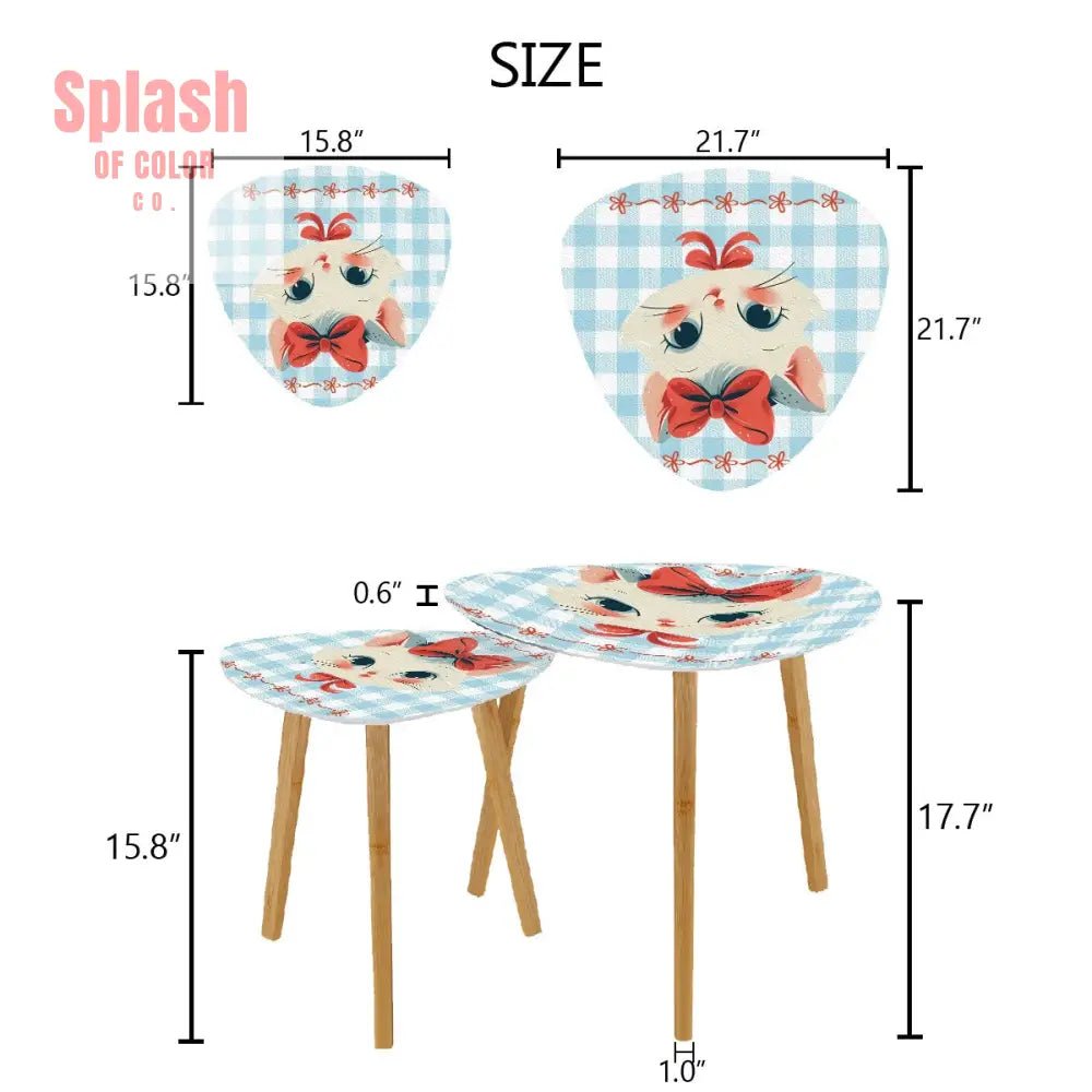 Vintage Kitten, Country Cottage Blue White Gingham Triangle Coffee Table Set of 2 - Splash of Color co.