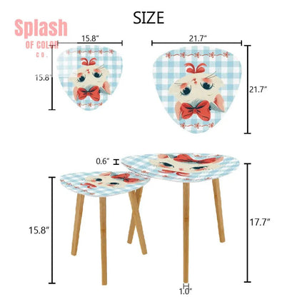 Vintage Kitten, Country Cottage Blue White Gingham Triangle Coffee Table Set of 2 - Splash of Color co.