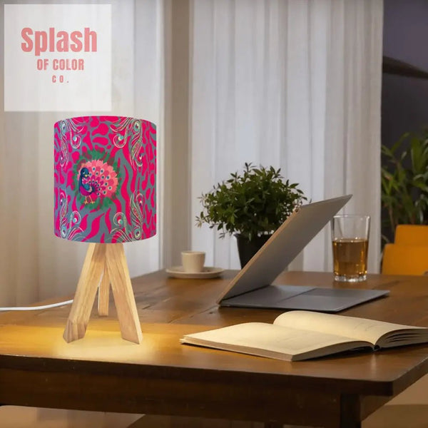 Fuschia Pink Peacock Tortoise Patterned Whimsical Tripod Table Lamp - Splash of Color co.