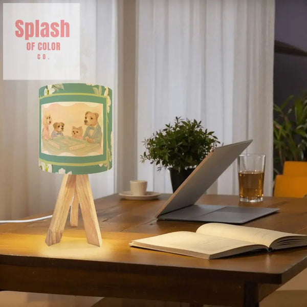 Dogs Playing Mahjong Whimsical Floral Desk, Tripod Table Lamp - Splash of Color co.