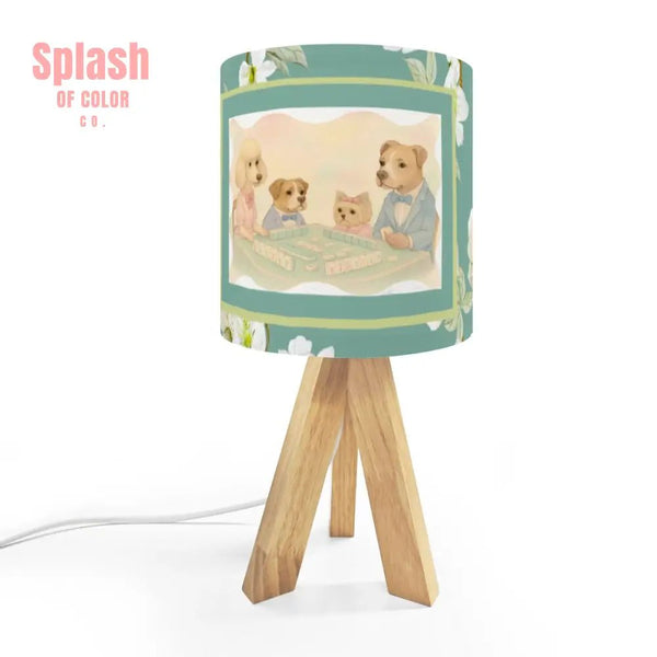 Dogs Playing Mahjong Whimsical Floral Desk, Tripod Table Lamp - Splash of Color co.