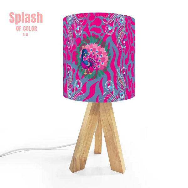 Fuschia Pink Peacock Tortoise Patterned Whimsical Tripod Table Lamp - Splash of Color co.