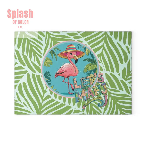 Tropical Flamingo Glass Cutting Board Mahjong Lover Gift Game Night Party Table Decor Let’s Mahj Charcuterie Mahj