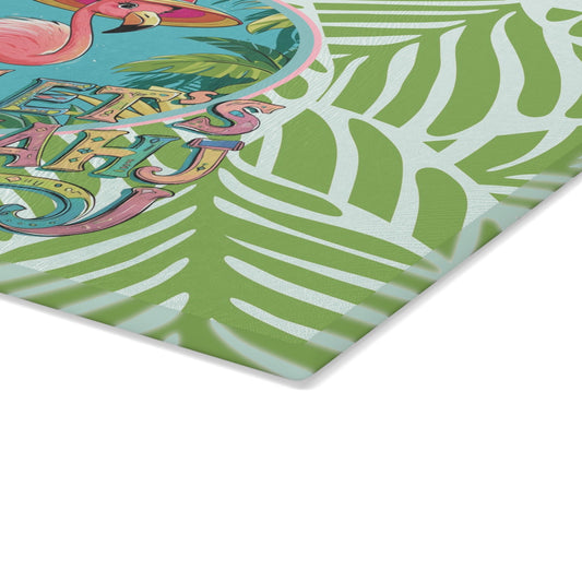 Tropical Flamingo Glass Cutting Board Mahjong Lover Gift Game Night Party Table Decor Let’s Mahj Charcuterie Mahj