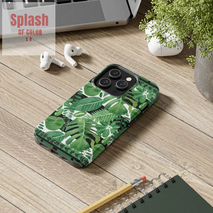 Tropical Mahjong Phone Case Tough Phone Case Monstera Boho Style Phone Case