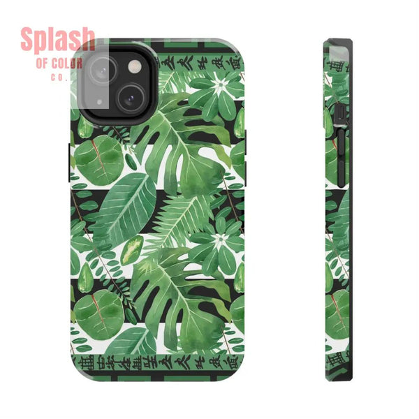 Tropical Mahjong Phone Case Tough Phone Case Monstera Boho Style iPhone 14 Phone Case