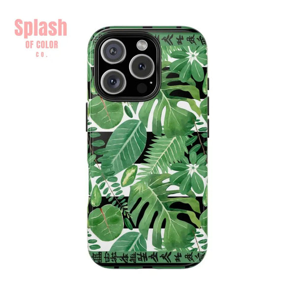 Tropical Mahjong Phone Case Tough Phone Case Monstera Boho Style iPhone 16 Pro Phone Case